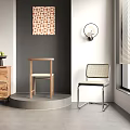 Stylish Leisure Chairs Wooden And Metal Frames With Woven Seat Gray Wall Decorative Painting Wall Lamp