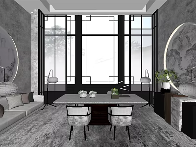 Modern Hotel Public Lounge Area With Large Windows Comfortable Sofa And Green Plants 3d model
