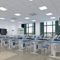 Laboratory Interior Design With Arranged Lab Benches Blue Chairs Lockers And Equipment