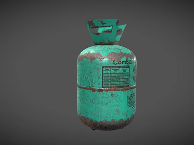 Old Green Rusty ComStar Gas Cylinder With Worn Surface And Label 3d model