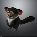 Cute Bush Baby With Big Eyes And Fluffy Tail Sitting On Dark Background