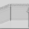 Exterior Building Wall With Metal Chain Link Fence And Barbed Wire Topping