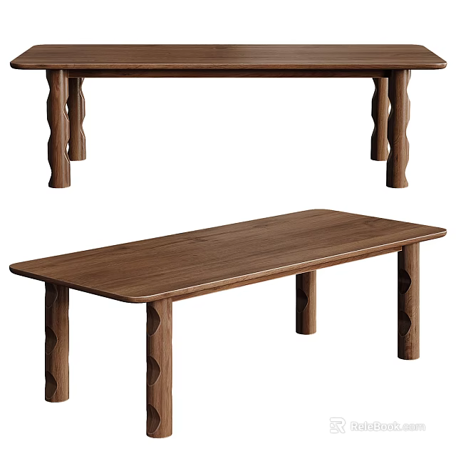 Modern Wooden Office Desk With Walnut Surface And Unique Leg Design 3d model 