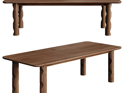 Modern Wooden Office Desk With Walnut Surface And Unique Leg Design 3d model