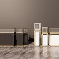 Modern Retail Display Shelves With Black White Frames And Glass Panel Design