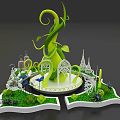 Floral Art Installation with Spiraling Green Vines White Decorative Structures and Grass Base 3d model