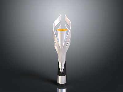 Modern Silver Torch Structure With Orange Flame Center And Black Silver Base 3d model