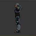 Police Mech With Blue Orange Armor POLICE Logo Arms Outstretched Standing