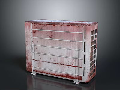 Old Rusty Electronic Appliance With Red And White Aged Metal Surface 3d model