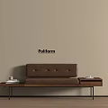 Poliform Modern Brown Leather Chaise Lounge With Wooden Base And Side Table 3d model