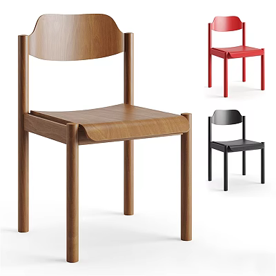 Modern Minimalist Single Chair With Wooden Frame And Color Options Brown Red Black 3d model