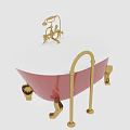 Free Standing Pink And White Bathtub With Gold Faucet And Legs