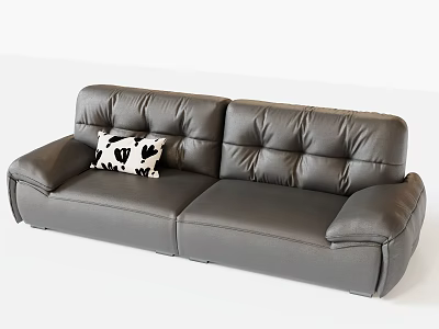 Two Seater Leather Sofa with Black White Patterned Cushion Modern Design 3d model