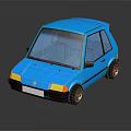 Blue Small 3D Model Car With Bright Headlights On Reflective Surface 3d model