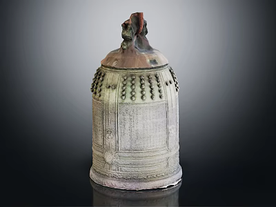 Ancient Musical Instrument Bronze Bell With Decorative Top And Intricate Surface Carvings 3d model