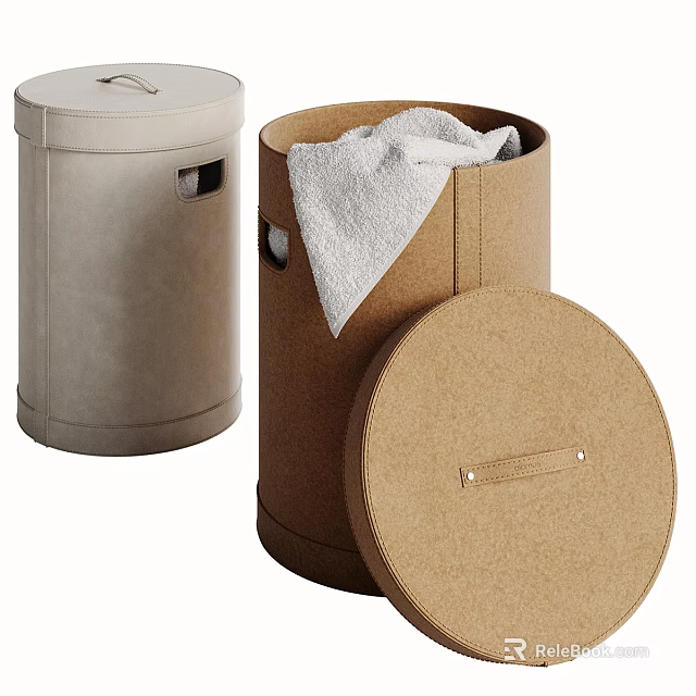 Beige And Brown Textile Home Storage Bins With Lid And Towel For Organization 3d model 