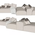 Beige Modern Minimalist Multi Seater Sofa With Soft Fabric Cushions And Gray Throw Blanket