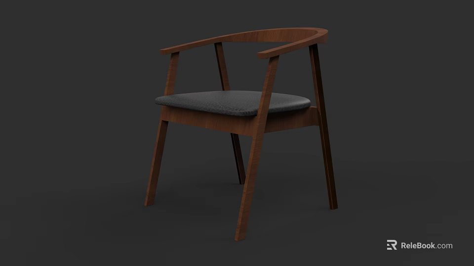 Modern Wooden Dining Chair With Armrest And Gray Padded Seat Design 3d model 