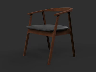 Modern Wooden Dining Chair With Armrest And Gray Padded Seat Design 3d model