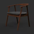 Modern Wooden Dining Chair With Armrest And Gray Padded Seat Design