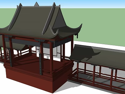 Ancient Chinese Architectural Pavilion With Overhanging Eaves And Red Pillars 3d model