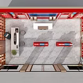 Chinese Style Seafood Shopping Mall Store With Red Display Counters And Blue Walls