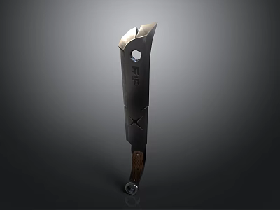 Tactical Weapon With Sharp Metal Holed Blade And Wooden Handle Design 3d model