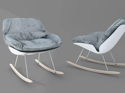 Stylish Leisure Rocking Chairs With Gray White Upholstered Seats And Wooden Rockers 3d model