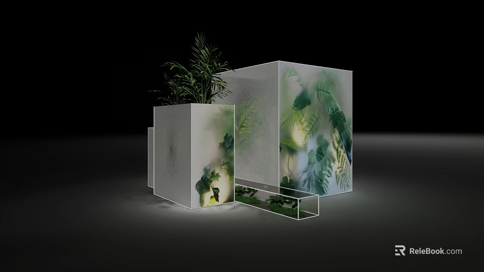 Decorative Transparent Room Divider With Green Plant Patterns And Modern Design 3d model 
