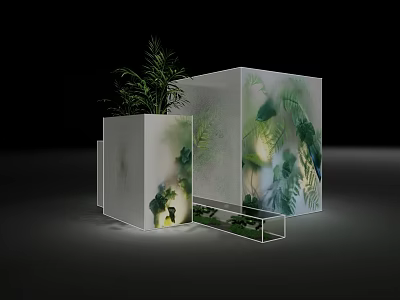 Decorative Transparent Room Divider With Green Plant Patterns And Modern Design 3d model