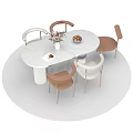 Modern White Oval Dining Table Set With Five Beige and Brown Chairs 3d model
