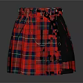 Red Plaid Scottish Kilt With Black Panel Metal Buckles And Chain