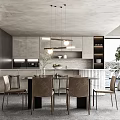 Modern Restaurant Interior Design With Dining Table Chairs Pendant Lights And Cabinets 3d model