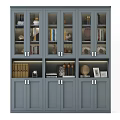 Elegant Modern Bookcase With Glass Doors Wooden Cabinets Books Decorations And Built-in Lighting