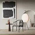 Modern Leisure Chair In Minimalist Interior With Round Floor Lamp And Wooden Side Table