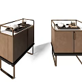 Elegant Modern Sideboard Cabinet With Leather Surface Metal Frame And Marble Top Design