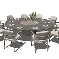 Light Colored Round Dining Table Set With Chairs Green Plant And Tableware 3d model