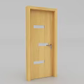 Wooden Hinged Door With Light Wood Finish Rectangular Glass Panels And Silver Handle