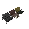Modern Sofa and Coffee Table Set With Yellow Green Plush Cushions Black Metal Frame