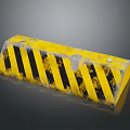 Construction Site Roadblock With Yellow Black Stripes Worn Surface And Metal Bolts