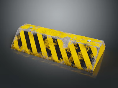 Construction Site Roadblock With Yellow Black Stripes Worn Surface And Metal Bolts 3d model