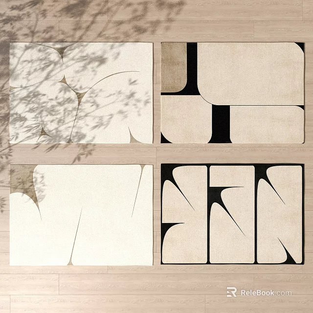 Modern Square Rugs With Geometric Patterns Beige Black And Shadow Effects 3d model