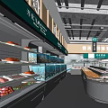 Modern Supermarket Interior Featuring Fresh Meat Seafood Deli And Display Cases