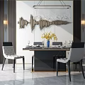 Elegant Modern Dining Table Chairs Set With Vase Floral Chandelier And Wall Art