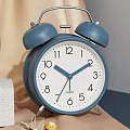 Vintage Green Blue Alarm Clocks With White Dials Black Numbers Bell Design On Stone Platform