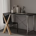 Sleek Modern Black Home Office Desk With Polished Metal Frame And Stylish X Shaped Chair