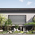 Chinese style landscape sketch courtyard landscape flowing plants ancient architecture 3d model
