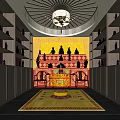 Traditional Religious Worship Space With Red Walls Statues Altar And Circular Ceiling