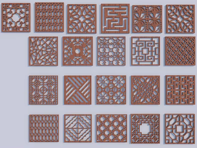 New Chinese style wood carving combination 3d model