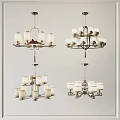 Modern Elegant Chandeliers Lighting Fixture With White Shades And Metal Frame Design